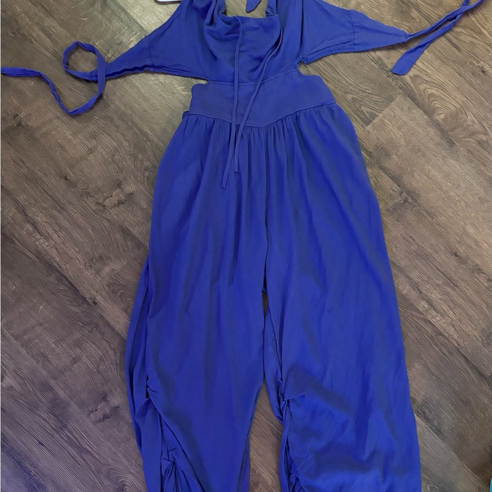 Royal Blue Halter Jumpsuit with Wide Leg Design